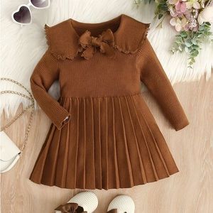 Baby Sailor Collar Bow Front Pleated Sweater Dress